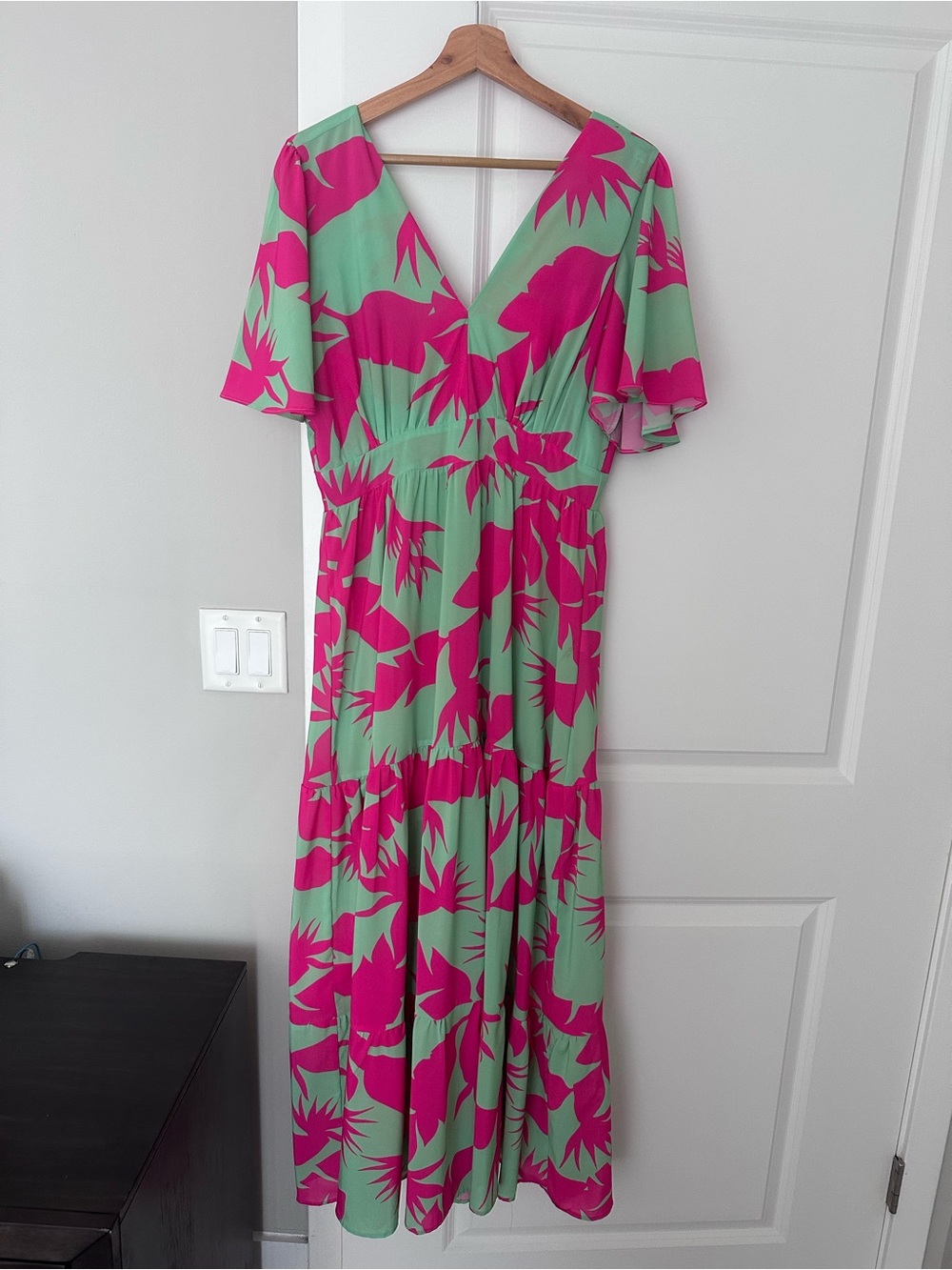 Green and Hot Pink Floral Maxi Dress